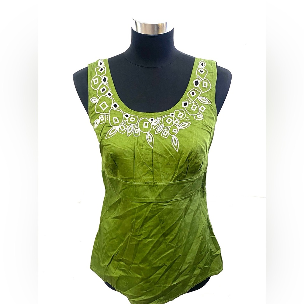 Loft by Ann Taylor Forest Green with Embroidered Sleeveless Top